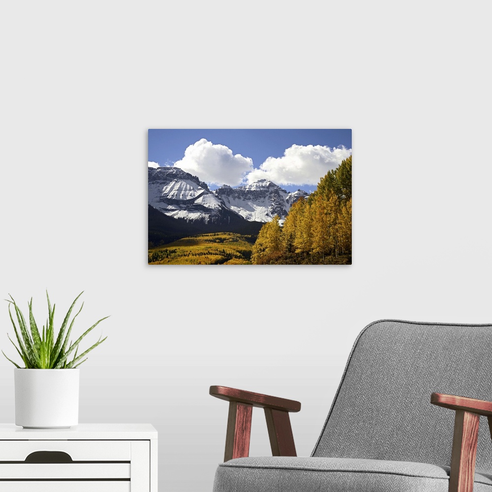 A modern room featuring Sneffels Range with fall colors, near Ouray, Colorado