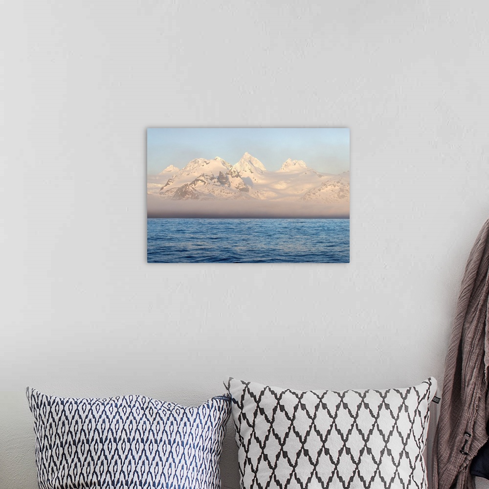 A bohemian room featuring Snow covered mountains on South Georgia West coast, South Georgia and the Sandwich Islands, Antar...