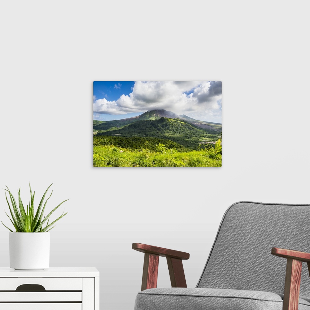 A modern room featuring Soufriere hills volcano, Montserrat, British Overseas Territory, West Indies, Caribbean