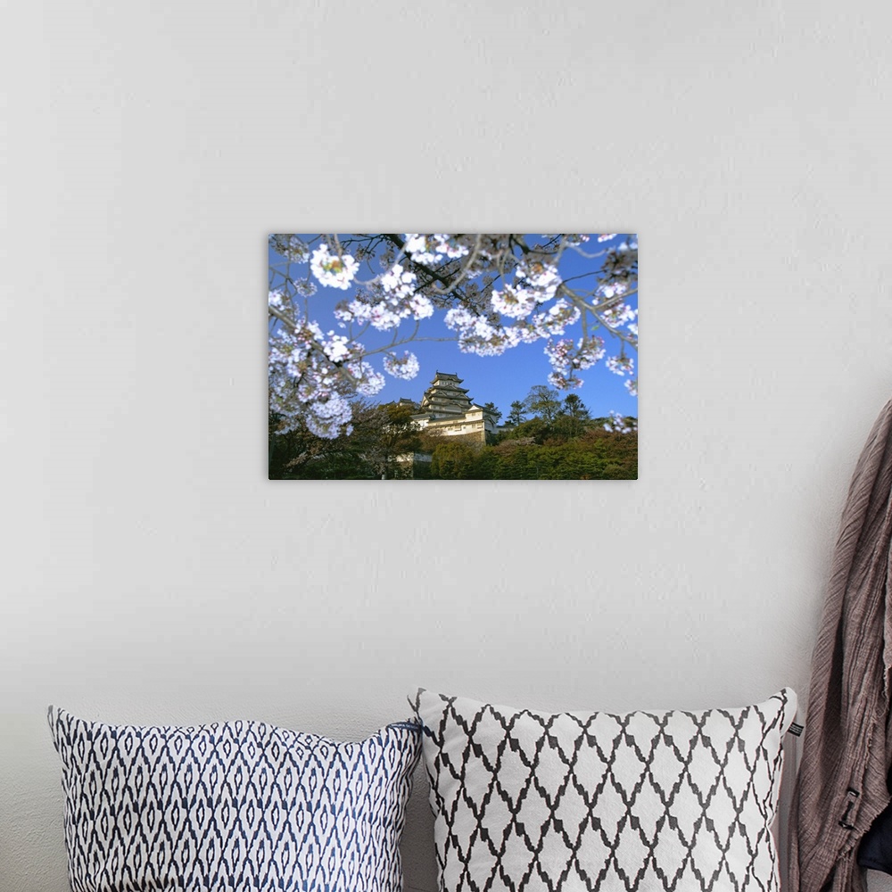 A bohemian room featuring Spring blossom and Himeji Castle Himeji, west Honshu, Japan, Asia