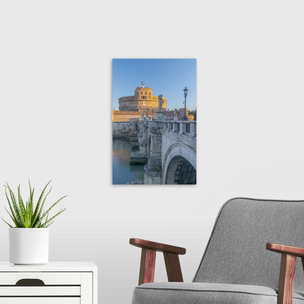 A modern room featuring St. Angelo Bridge (Ponte Sant'Angelo) and Castel Sant'Angelo, UNESCO World Heritage Site, Rome, L...