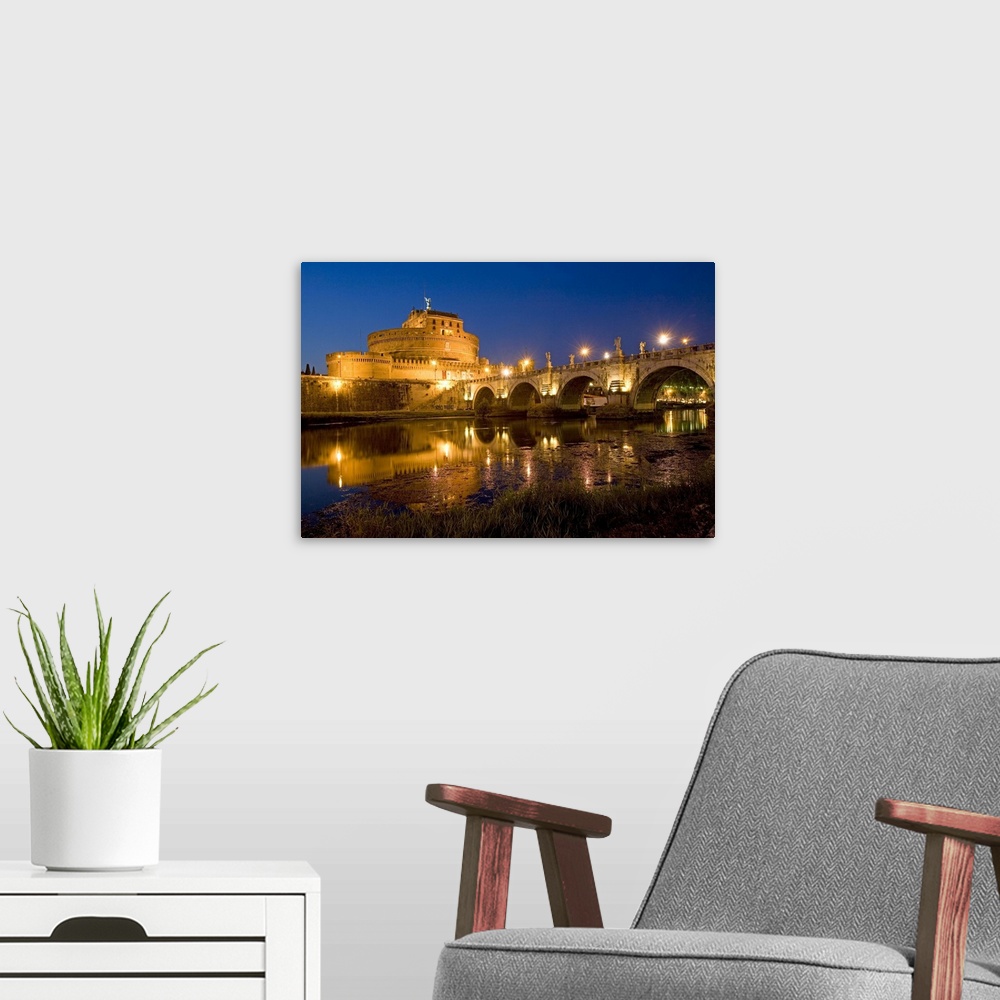 A modern room featuring St. Angelo Castle and St. Angelo Bridge, Rome, Lazio, Italy