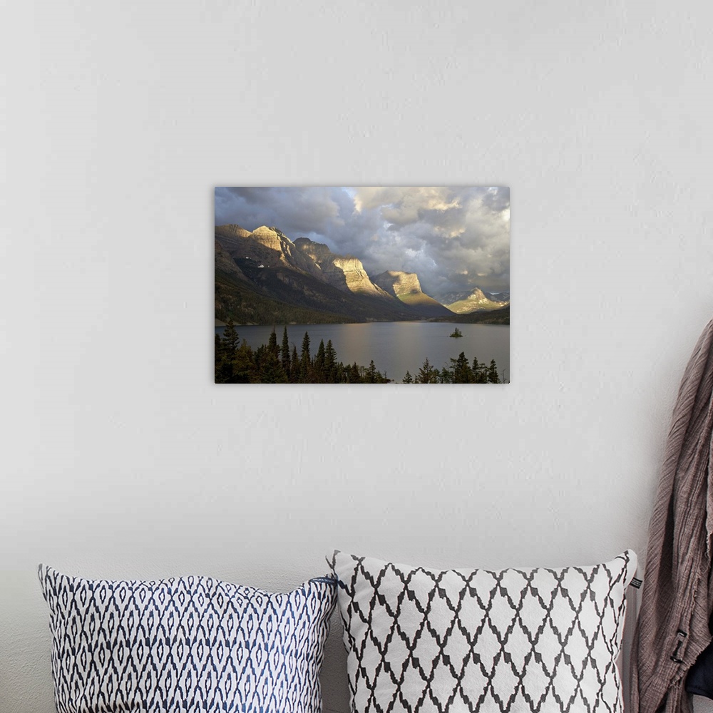 A bohemian room featuring St. Mary Lake and Wild Goose Island on a cloudy morning, Glacier National Park, Montana