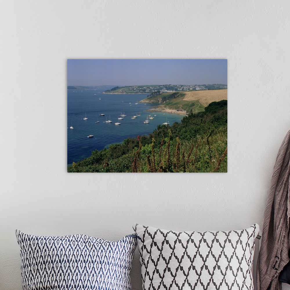 A bohemian room featuring St. Mawes, mouth of River Fal, from St. Anthony headland, Cornwall, England, UK