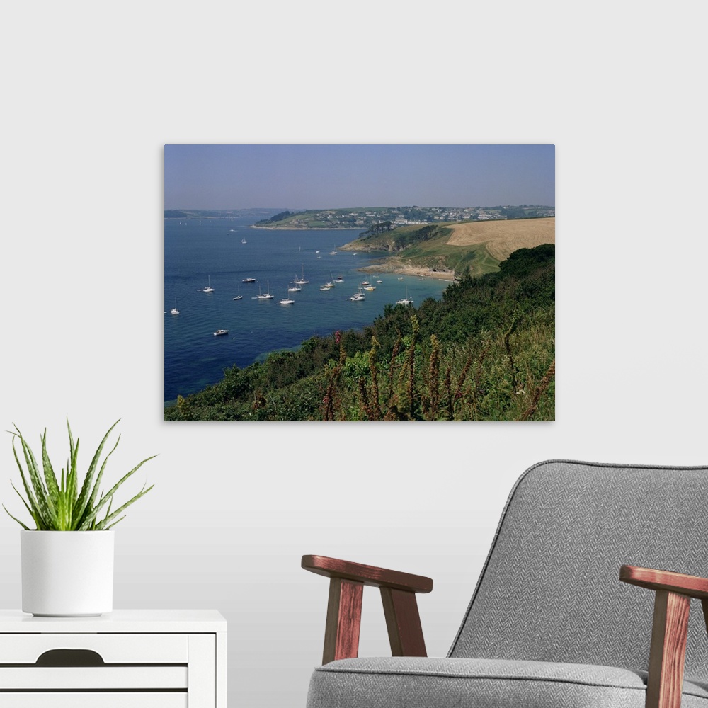 A modern room featuring St. Mawes, mouth of River Fal, from St. Anthony headland, Cornwall, England, UK