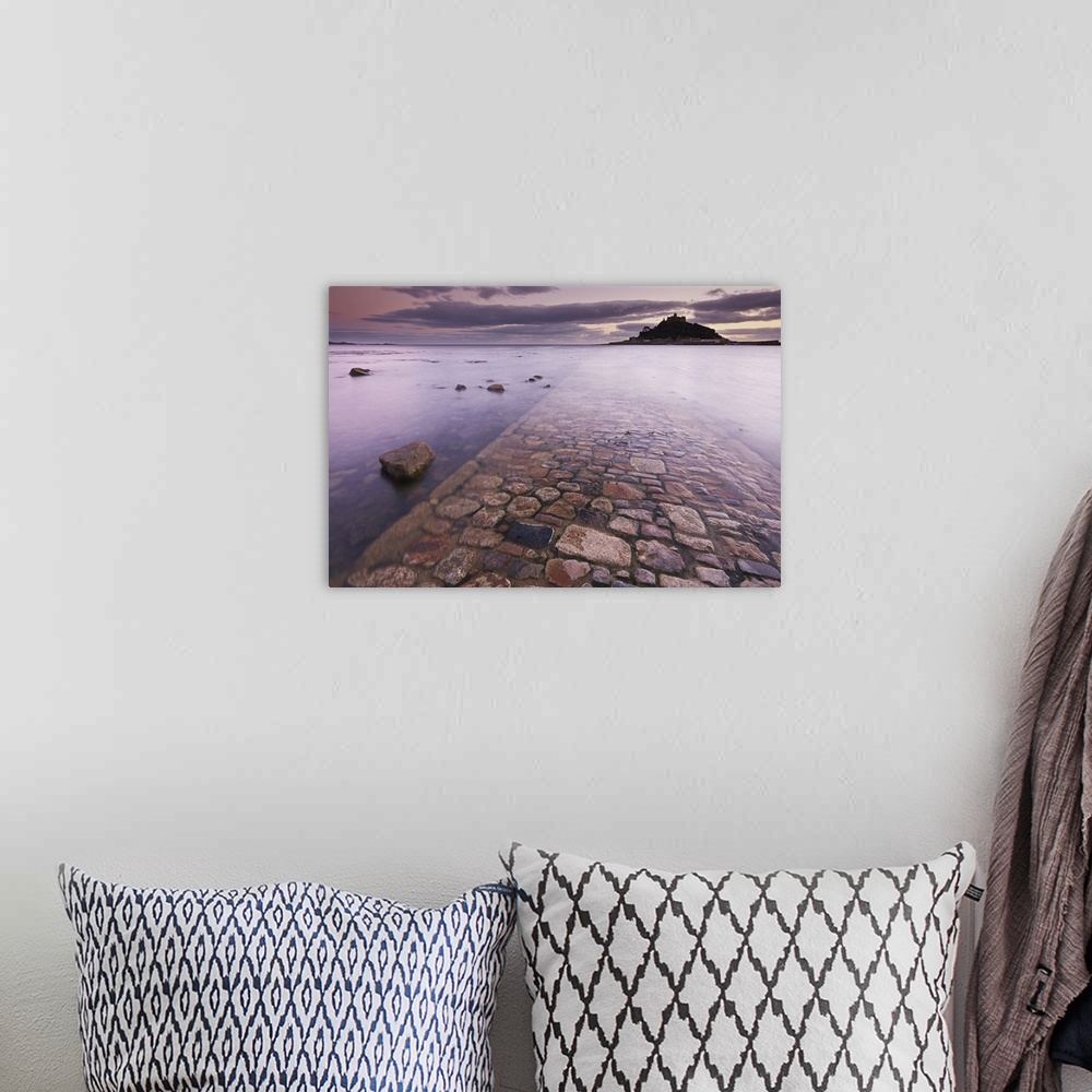 A bohemian room featuring A dusk view of St. Michael's Mount, one of Cornwall's most iconic landmarks, in Marazion, near Pe...