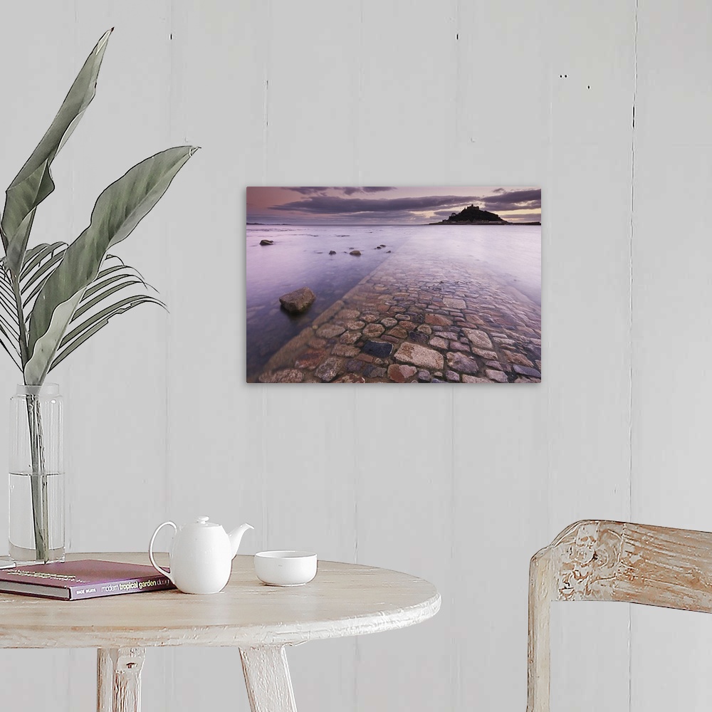A farmhouse room featuring A dusk view of St. Michael's Mount, one of Cornwall's most iconic landmarks, in Marazion, near Pe...