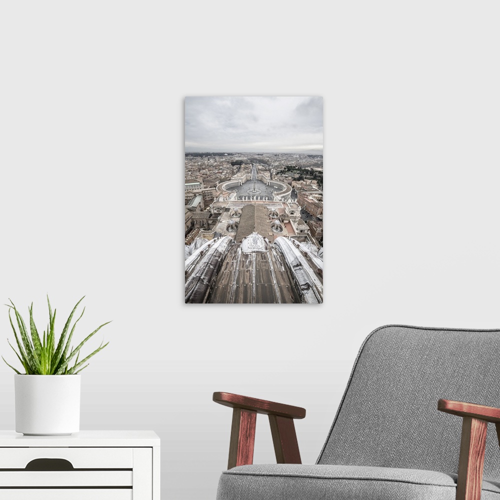 A modern room featuring St. Peter's Square from St. Peter's Basilica, UNESCO World Heritage Site, The Vatican, Rome, Lazi...