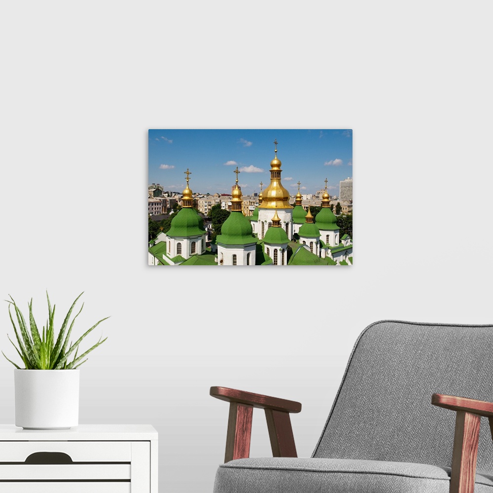 A modern room featuring St. Sophia's Cathedral. UNESCO World Heritage Site, Kiev, Ukraine, Europe.