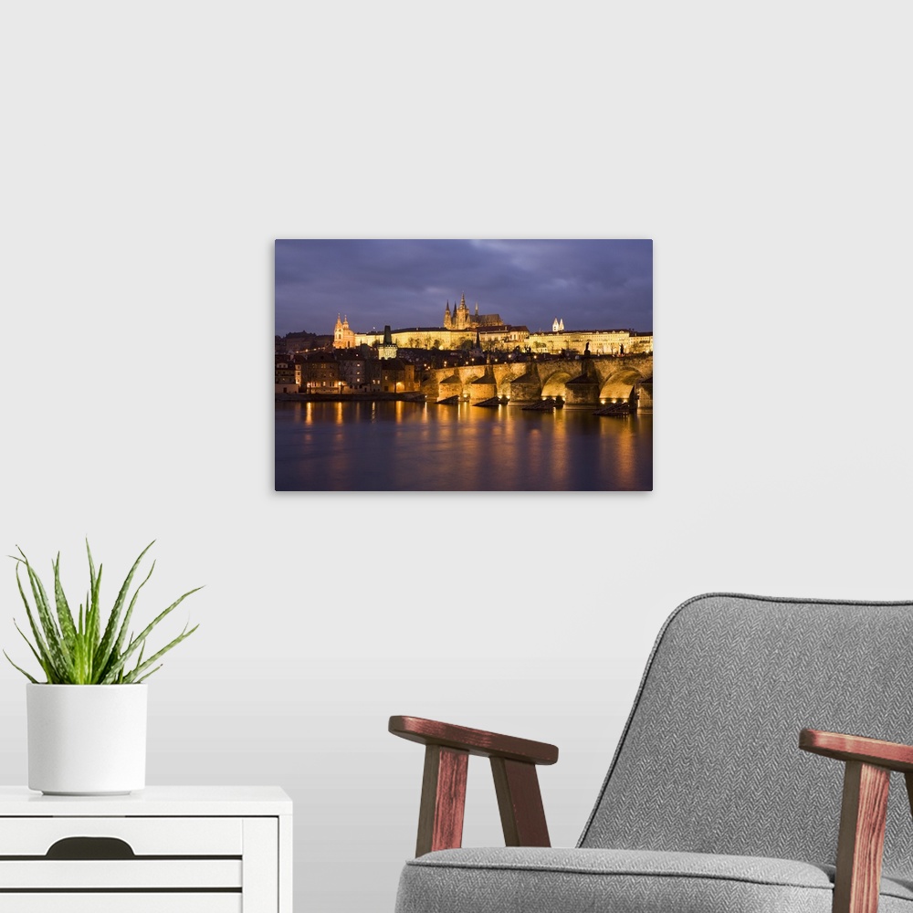 A modern room featuring St. Vitus Cathedral, Charles Bridge and the Castle District, Prague, Czech Republic