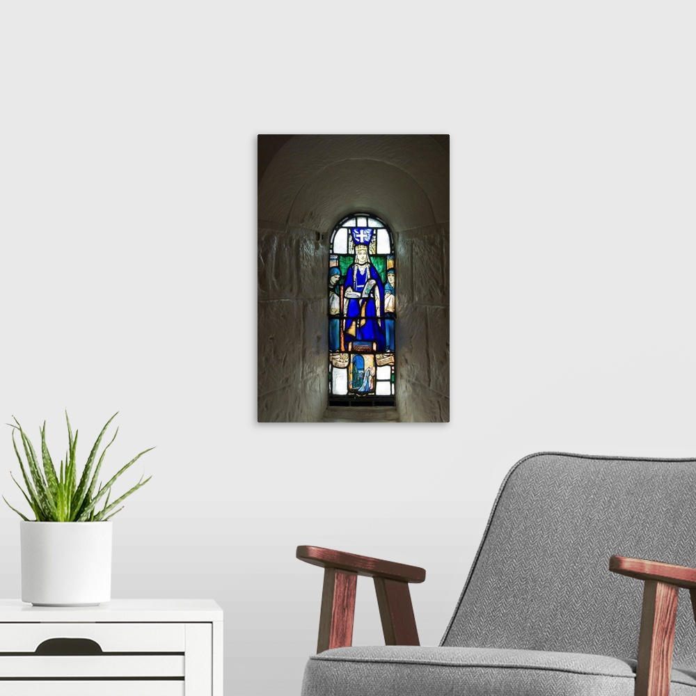 A modern room featuring Stained glass windows in St. Margarets Chapel, Edinburgh, Lothian, UK