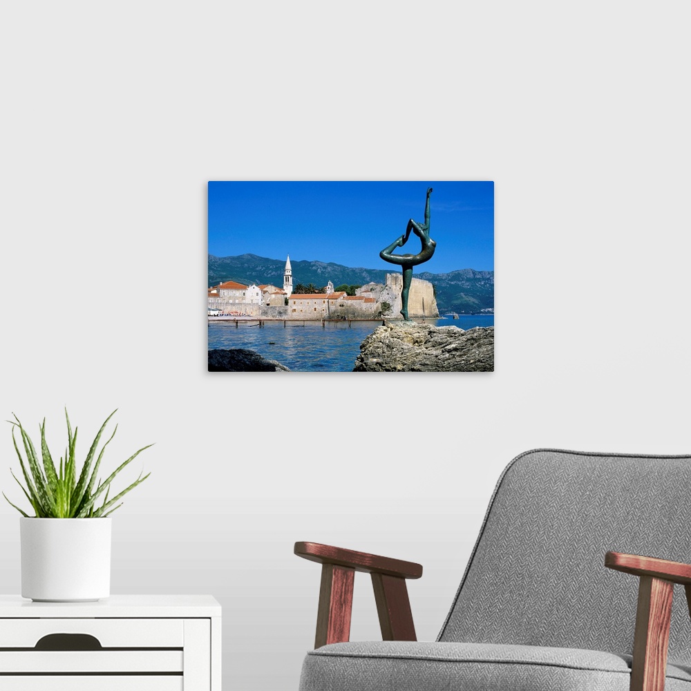 A modern room featuring Statue and view of Old Town, Budva, The Budva Riviera, Montenegro