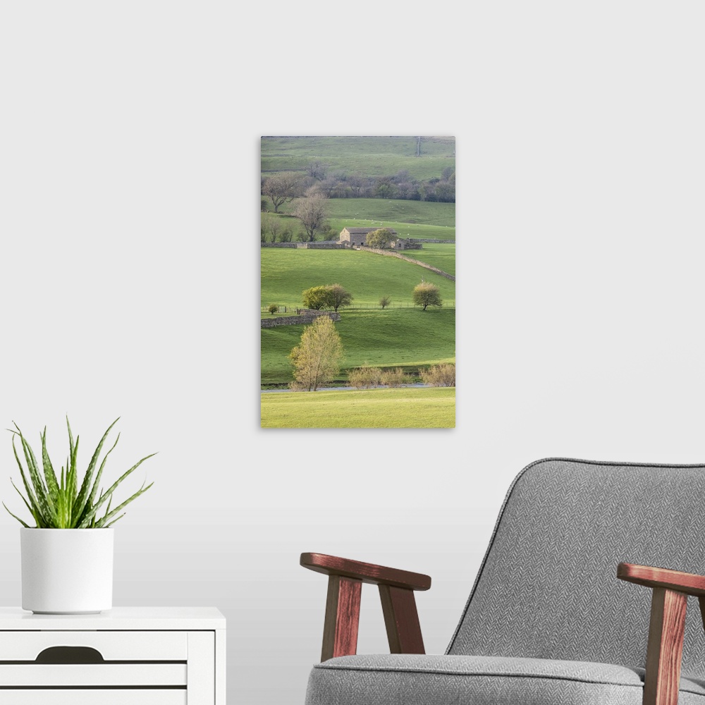 A modern room featuring Stone barn in the Yorkshire Dales National Park, Yorkshire, England, United Kingdom, Europe