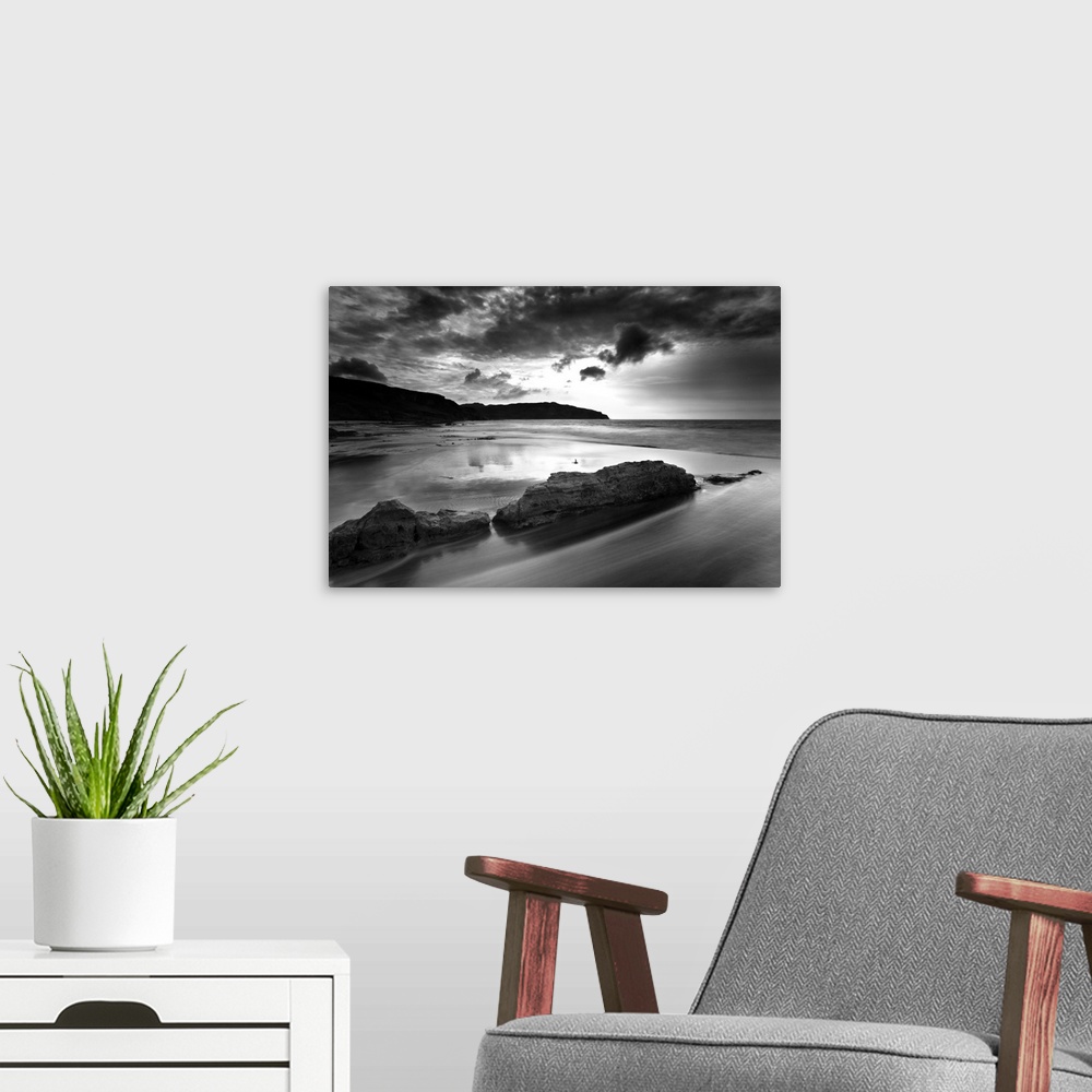 A modern room featuring Stormy day on Singing Sands, Isle of Eigg, Inner Hebrides, Scotland, UK