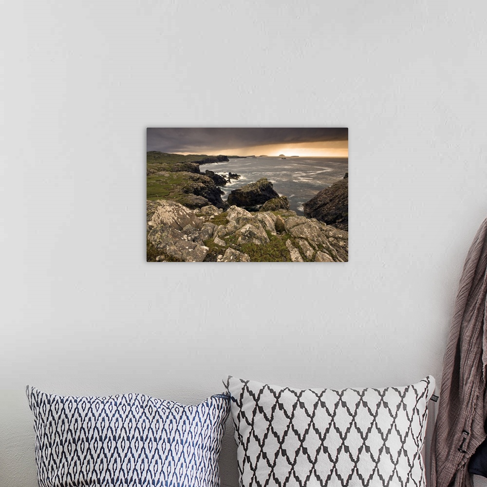 A bohemian room featuring Stormy evening view along coastline near Carloway, Isle of Lewis, Scotland