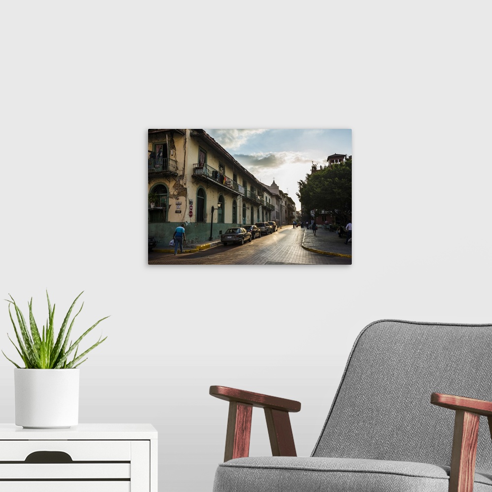 A modern room featuring Street scene, Casco Viejo, Panama City, Panama