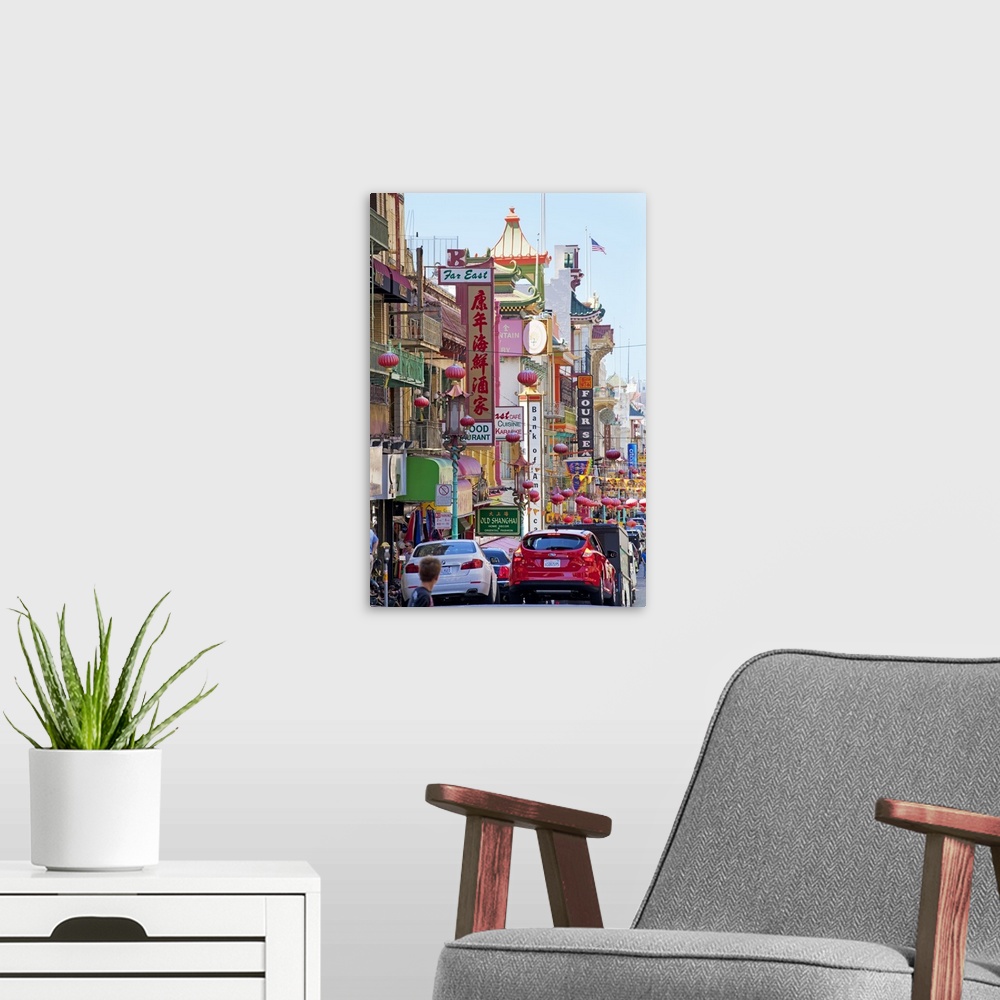 A modern room featuring Street scene in China Town section of San Francisco, California