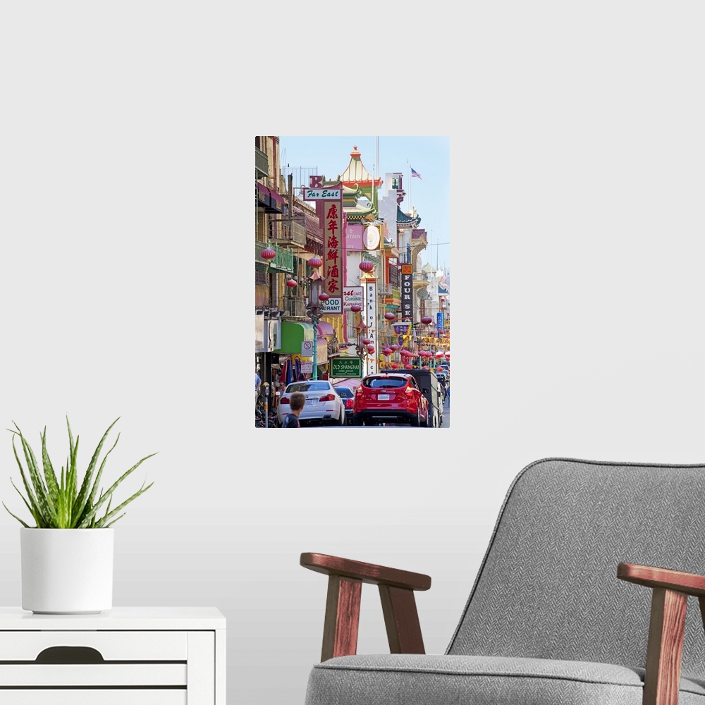 A modern room featuring Street scene in China Town section of San Francisco, California