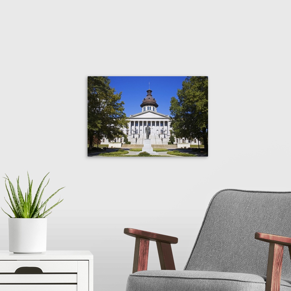 A modern room featuring Strom Thurmond statue and State Capitol Building, Columbia, South Carolina