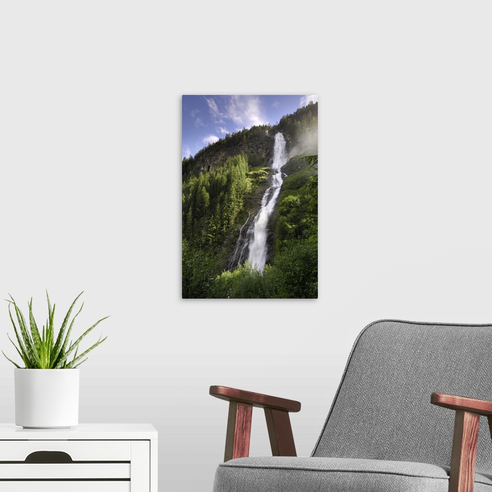A modern room featuring Stuibenfall, Tyrol's highest waterfall, Otztal valley, Tyrol, Austria