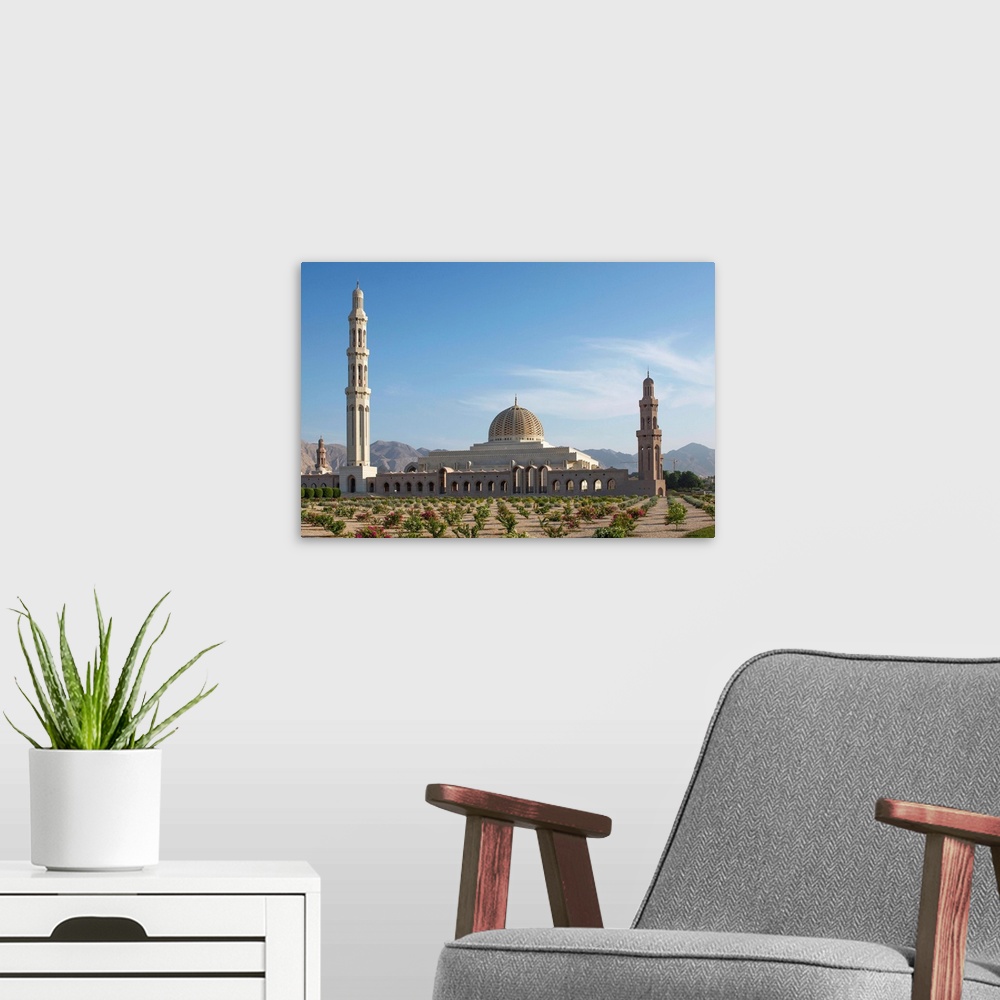 A modern room featuring Sultan Quaboos Great Mosque, Muscat, Oman, Middle East