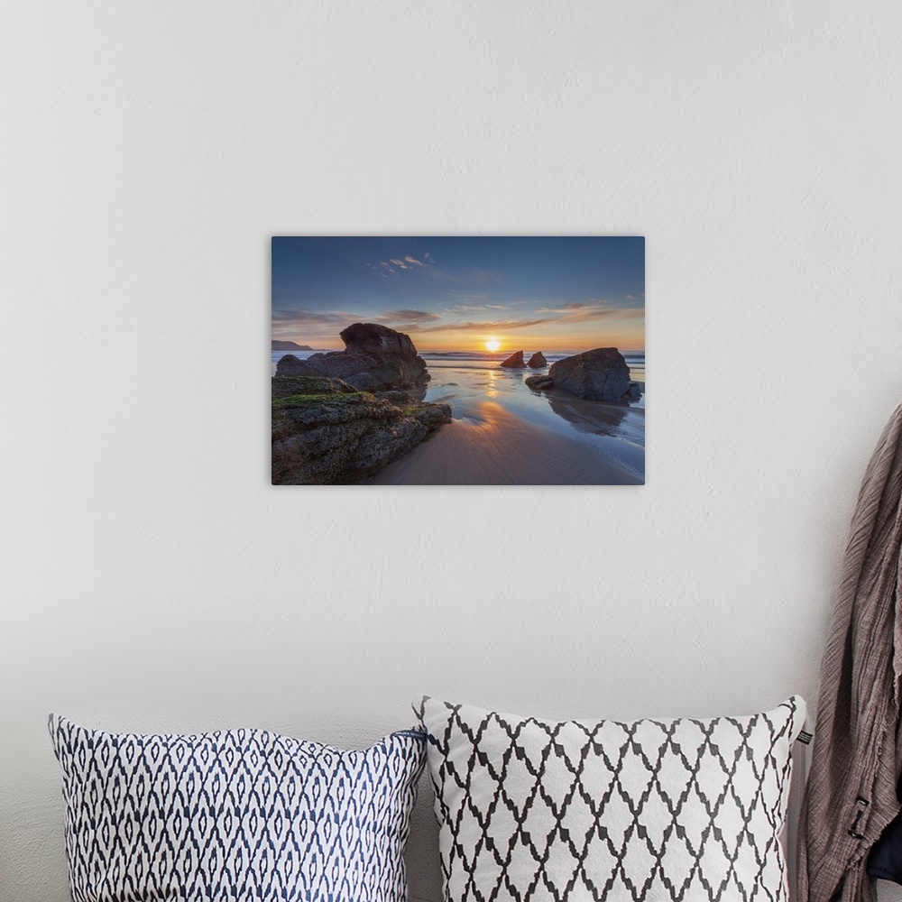A bohemian room featuring Sun setting over Sango Bay beach in mid-summer, Durness, Highlands, Scotland, United Kingdom, Europe