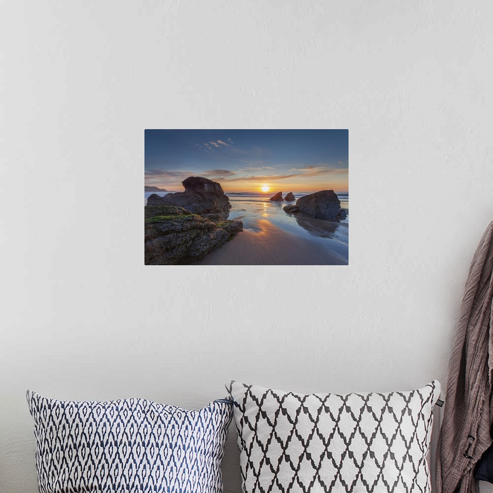 A bohemian room featuring Sun setting over Sango Bay beach in mid-summer, Durness, Highlands, Scotland, United Kingdom, Europe