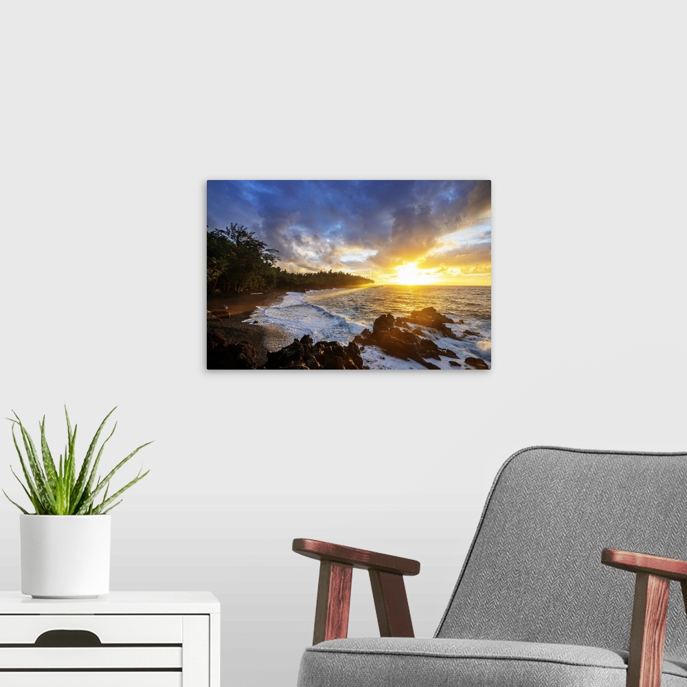 A modern room featuring Sunrise at Kehena Beach, Big Island, Hawaii, United States of America, North America