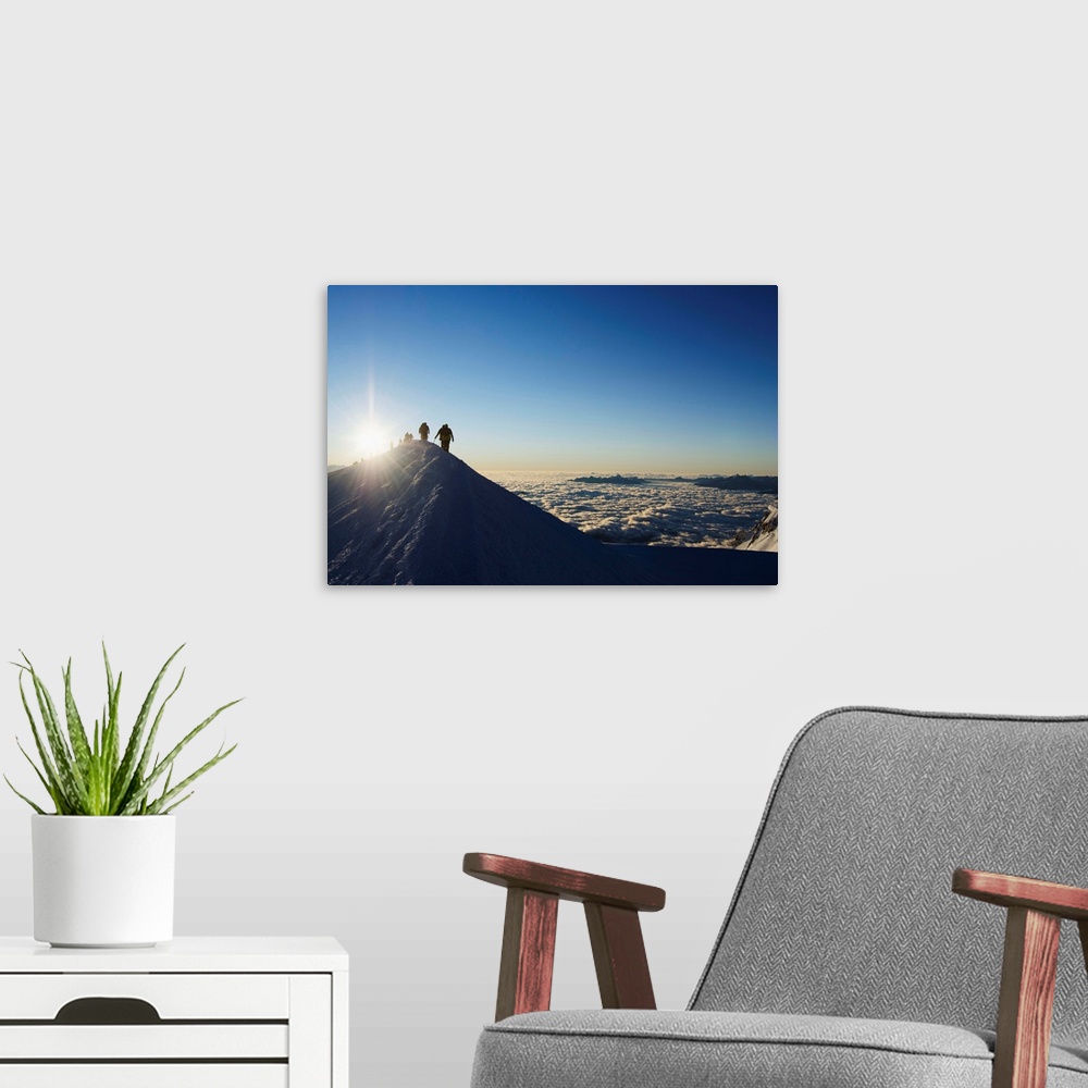 A modern room featuring Sunrise from summit of Mont Blanc, 4810m, Haute-Savoie, French Alps, France, Europe