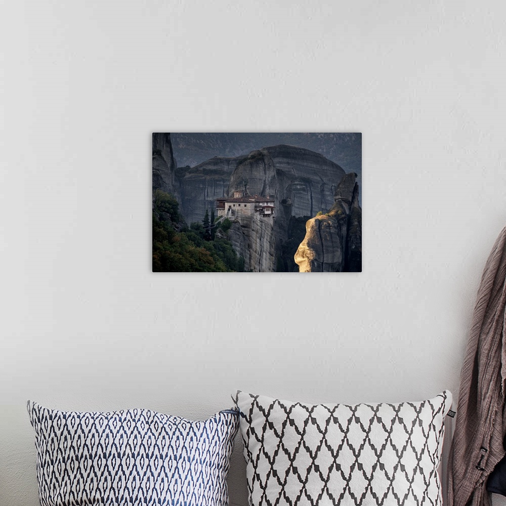 A bohemian room featuring Sunrise on Roussanou (St. Barbara) Monastery, Meteora, UNESCO World Heritage Site, Thessaly, Gree...