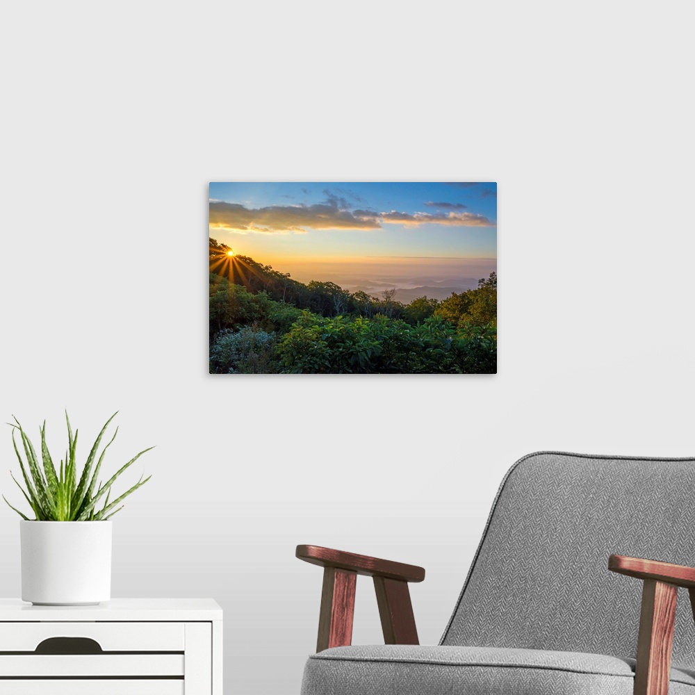 A modern room featuring Sunrise over the Blue Ridge Mountains, North Carolina, United States of America, North America