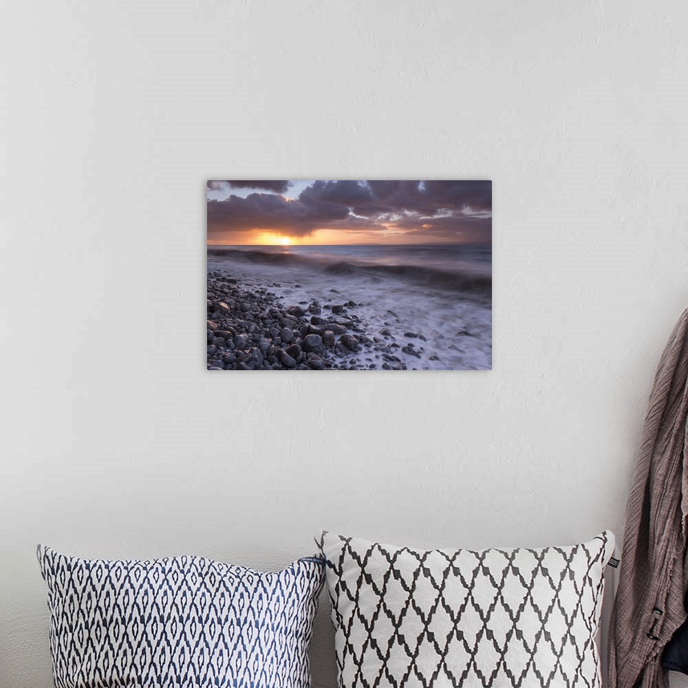 A bohemian room featuring Sunrise over the sea at Llantwit Major in winter, Glamorgan, Wales, United Kingdom, Europe