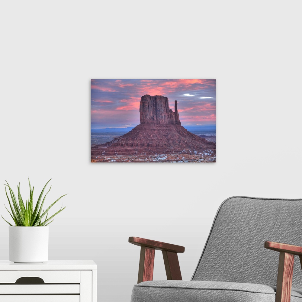 A modern room featuring Sunrise, West Mitten Butte, Monument Valley Navajo Tribal Park, Utah