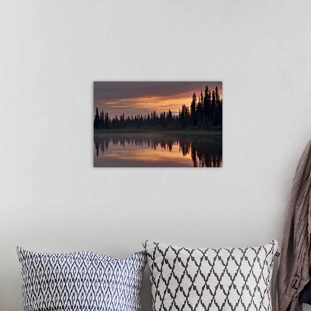 A bohemian room featuring Sunset at an unnamed lake near Salmo Lake, Alaska Highway, Yukon Territory, Canada