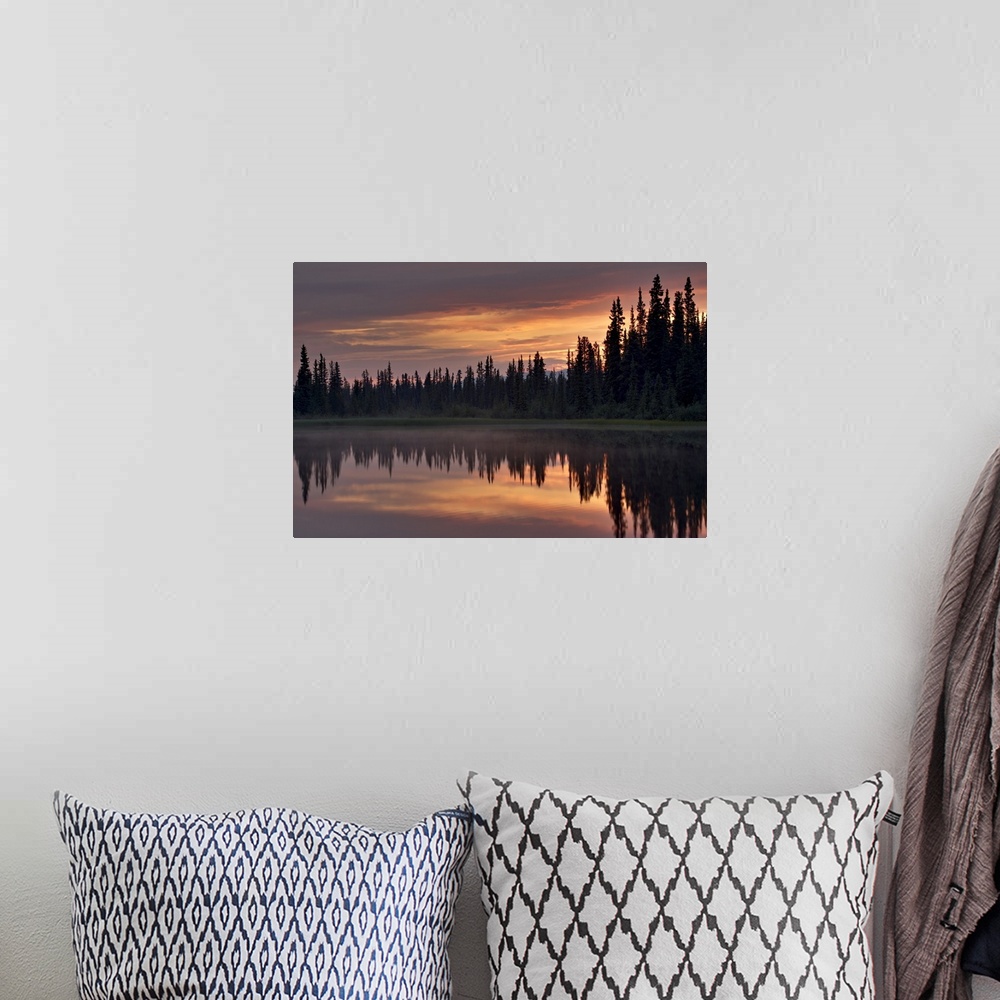 A bohemian room featuring Sunset at an unnamed lake near Salmo Lake, Alaska Highway, Yukon Territory, Canada