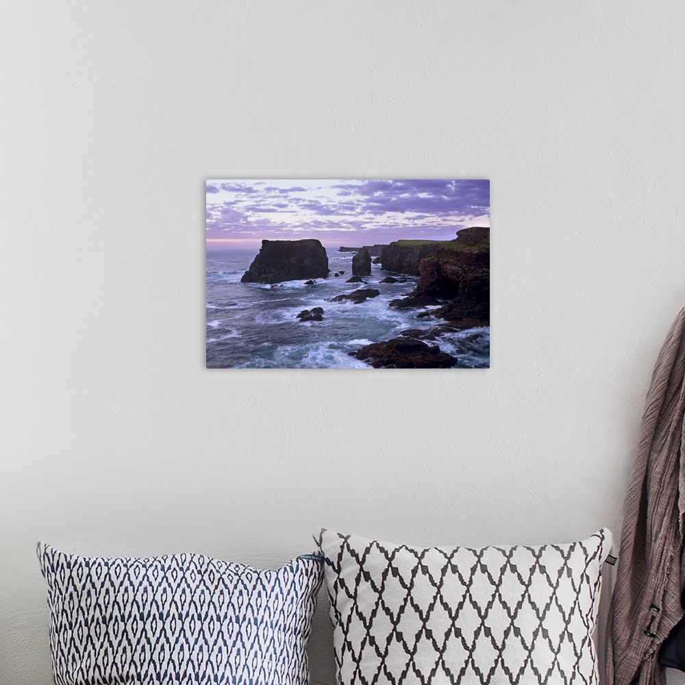 A bohemian room featuring Sunset at Eshaness basalt cliffs, Northmavine, Shetland Islands, Scotland