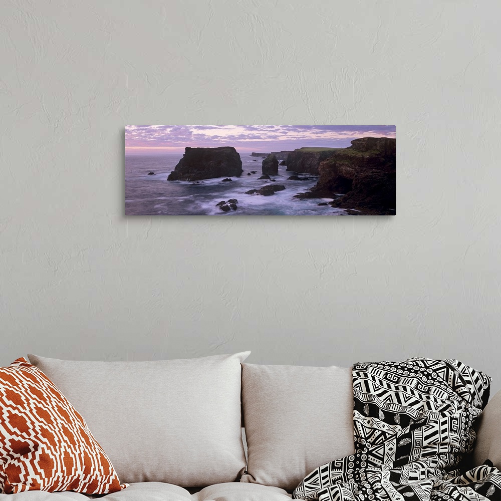 A bohemian room featuring Sunset at Eshaness basalt cliffs, Northmavine, Shetland Islands, Scotland, UK