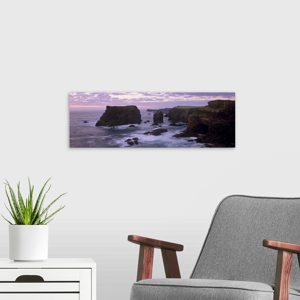 A modern room featuring Sunset at Eshaness basalt cliffs, Northmavine, Shetland Islands, Scotland, UK