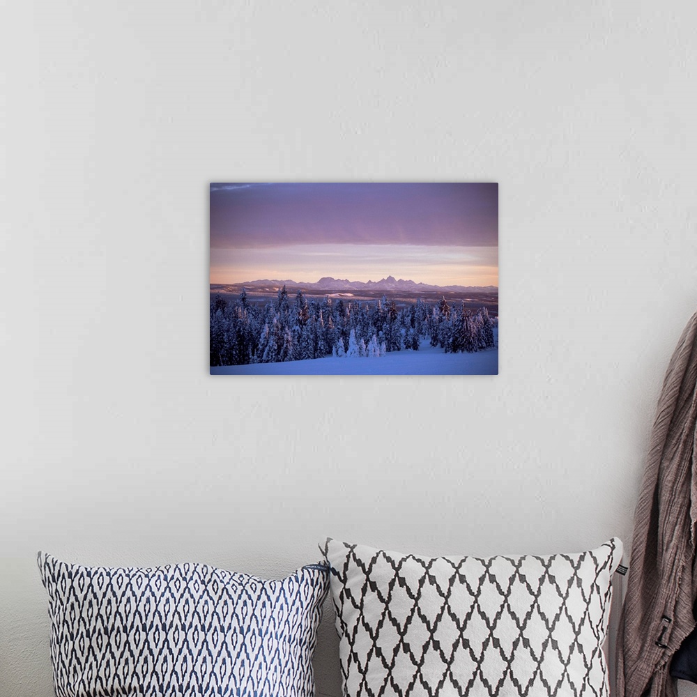 A bohemian room featuring Sunset on Grand Tetons from Two Tops, West Yellowstone, Montana