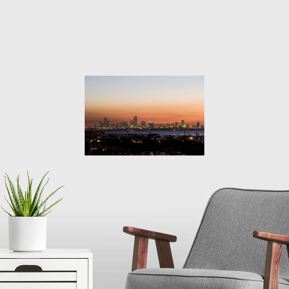 A modern room featuring Sunset over Miami, Florida