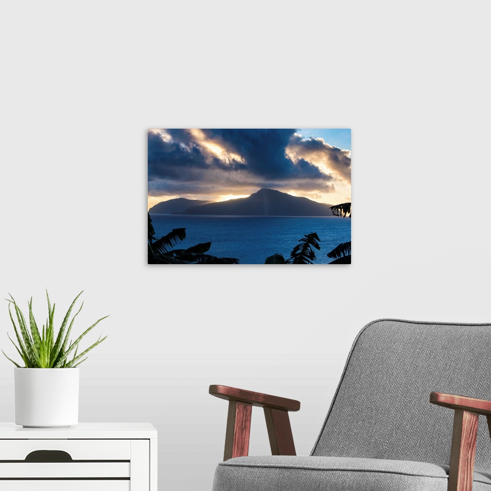 A modern room featuring Sunset over Ofu Island, Manua Island group, American Samoa, South Pacific