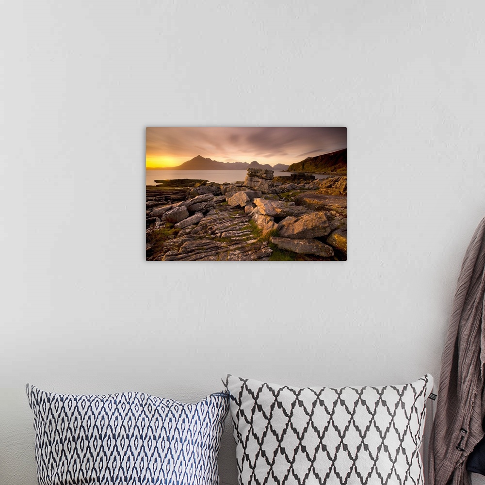 A bohemian room featuring Sunset over the Cuillin Hills from Elgol, Isle of Skye, Highland, Scotland
