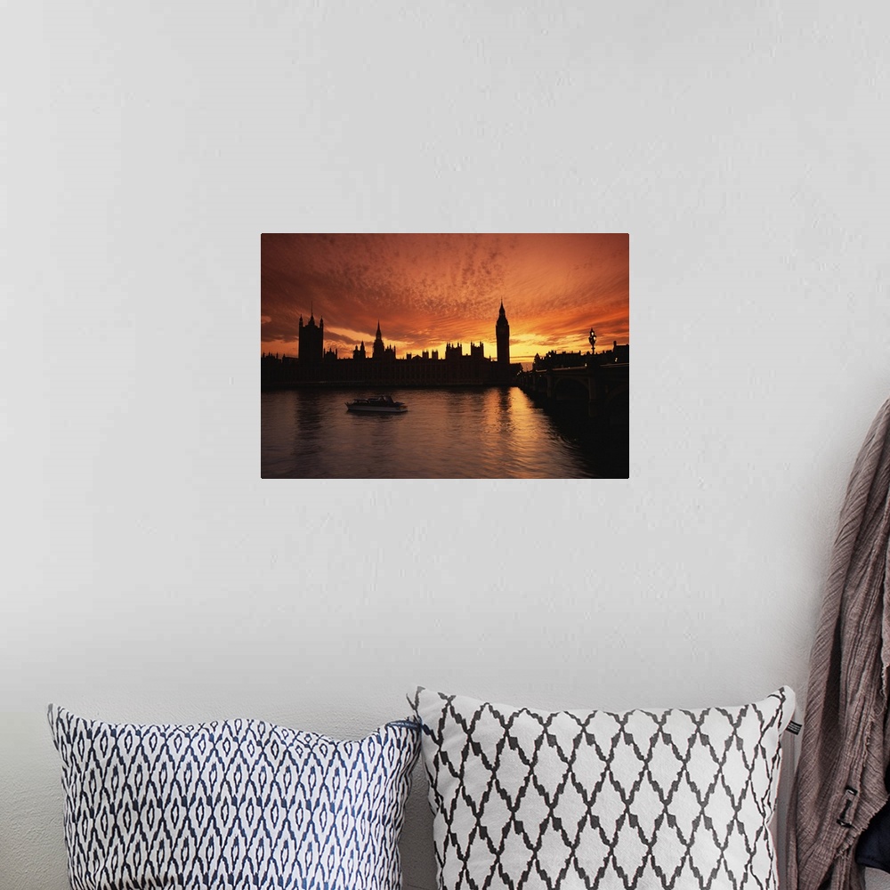 A bohemian room featuring Sunset over the Houses of Parliament, London, England