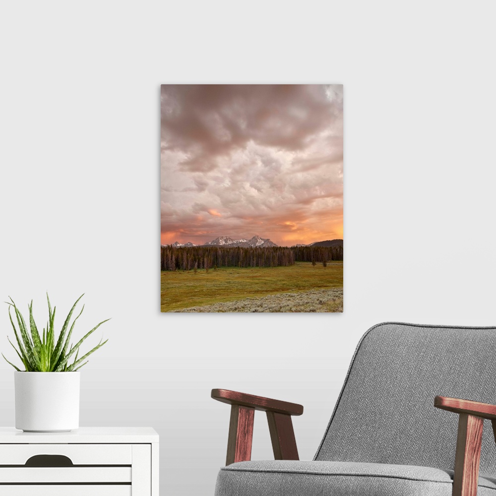A modern room featuring Sunset over The Sawtooth Mountains, Sawtooth National Recreation Area, Idaho