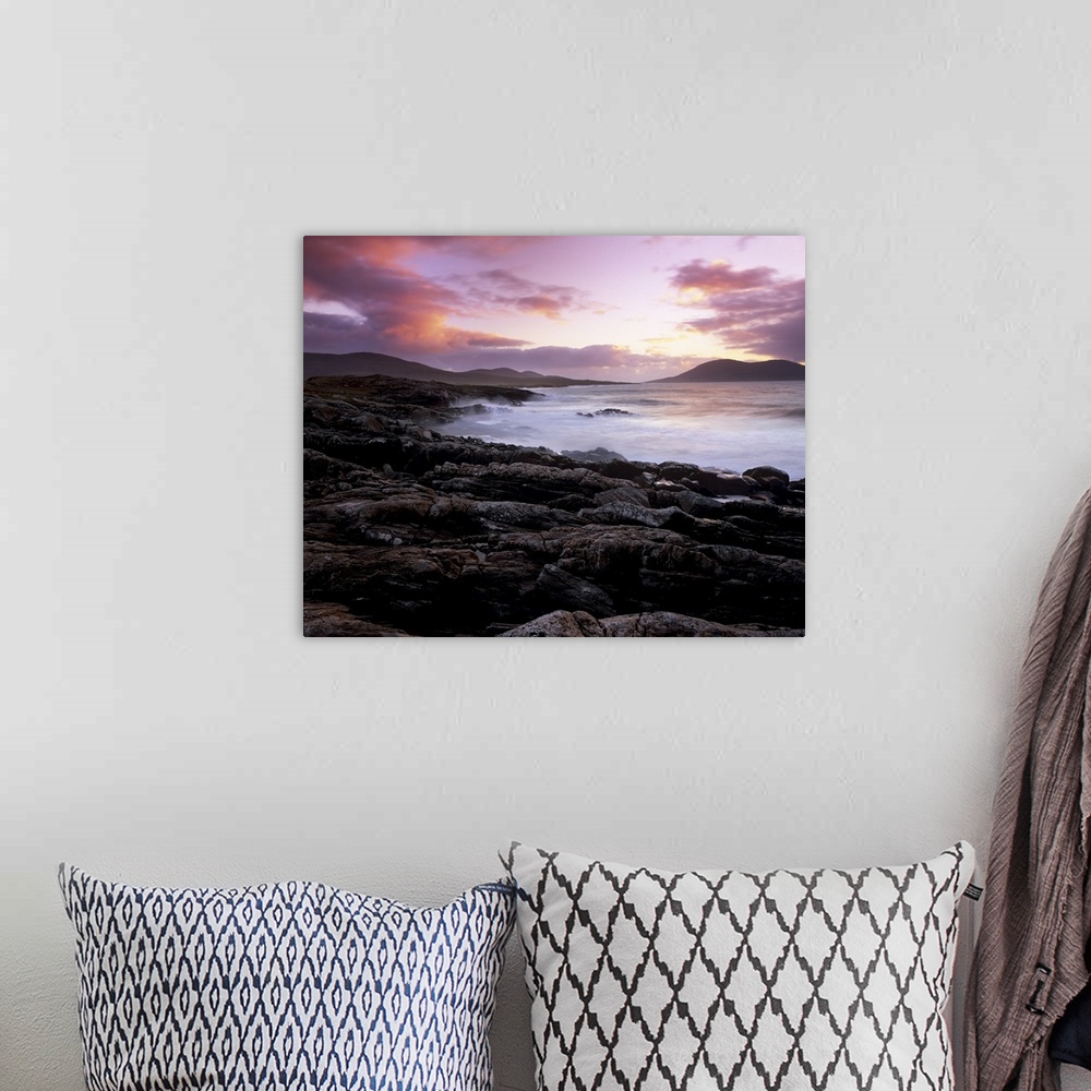 A bohemian room featuring Sunset over the Sound of Taransay, South Harris, Harris, Outer Hebrides, Scotland