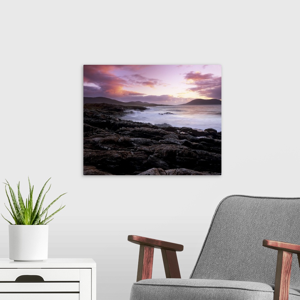A modern room featuring Sunset over the Sound of Taransay, South Harris, Harris, Outer Hebrides, Scotland