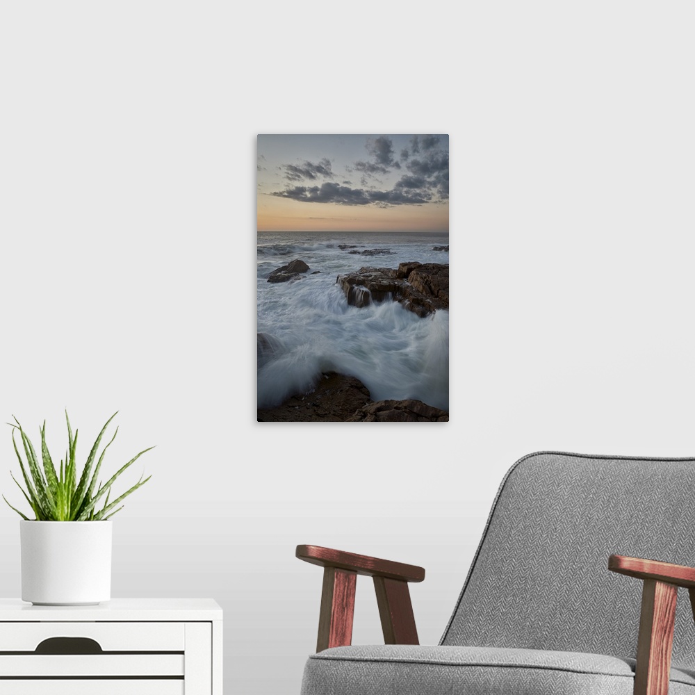 A modern room featuring Surf along the rocky coast at sunset, Elands Bay