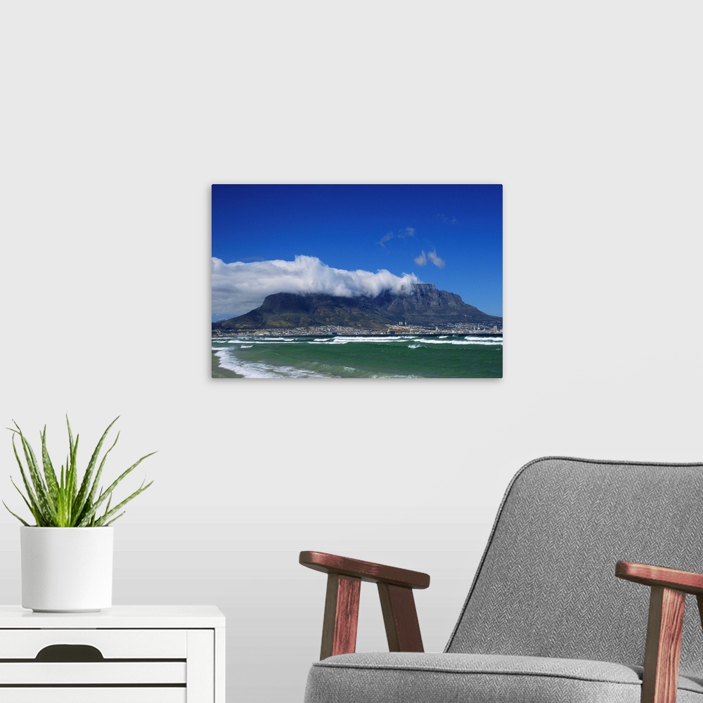 A modern room featuring Table Mountain viewed from Bloubergstrand, Cape Town, South Africa