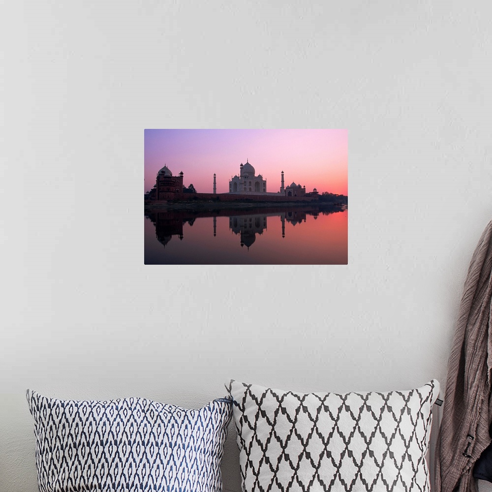 A bohemian room featuring Taj Mahal at sunset, Agra, Uttar Pradesh state, India, Asia
