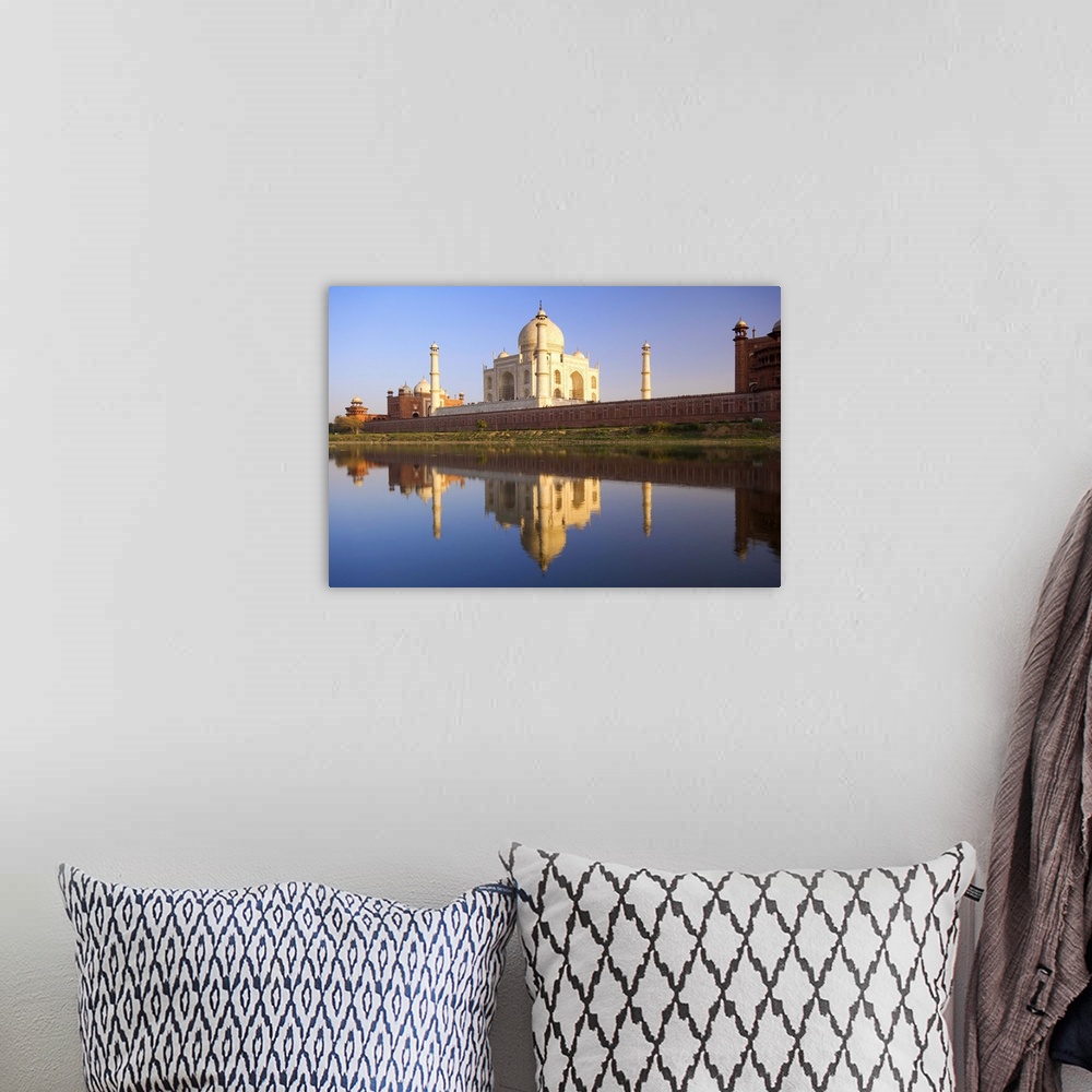 A bohemian room featuring Taj Mahal, reflected in the Yamuna River, Agra, Uttar Pradesh, India